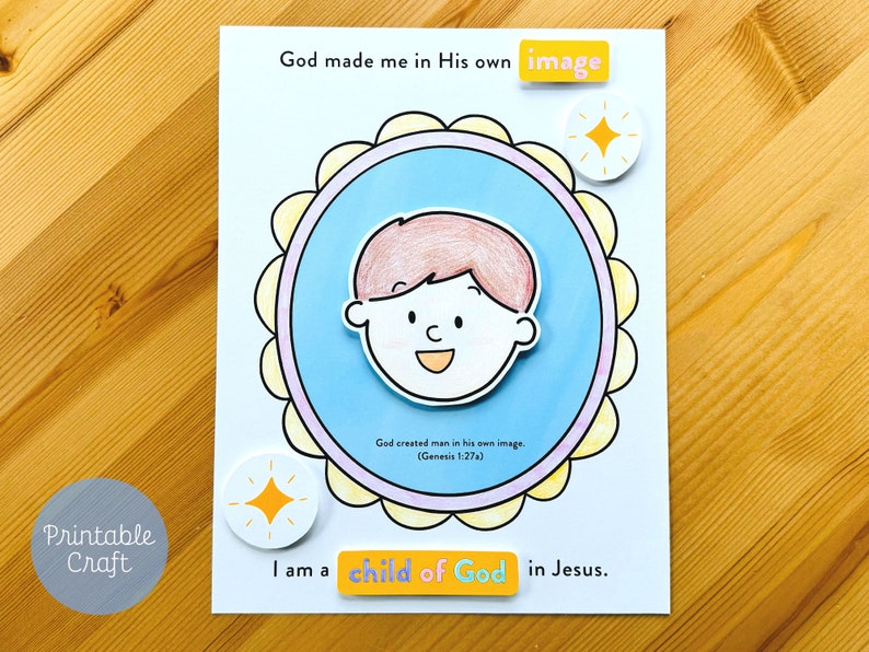 God made me Craft, Child of God Craft, Sunday School Printable, Christian Kids Activity, Bible Lesson Craft, Christian Homeschool, Digital zdjęcie 2