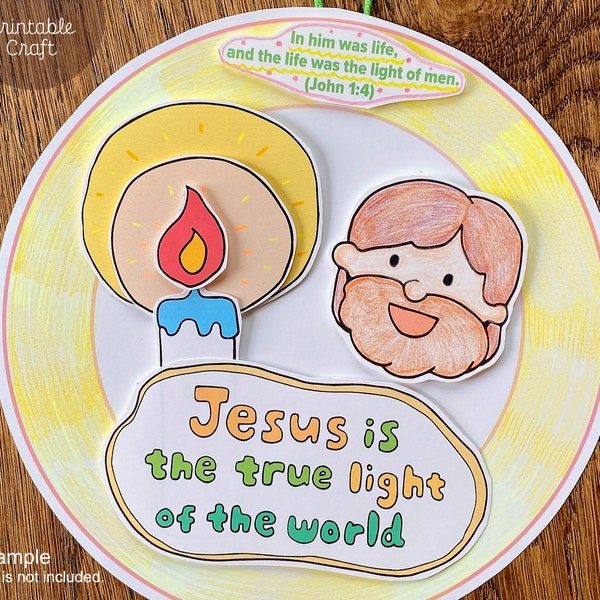 Light of the World Craft, Sunday School Printable, Christian Kids Activity, Bible Lesson Craft, Kids Bible Coloring, Wall Hanging Craft