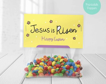 Jesus is Risen Easter Treat Bag Toppers, He is Risen Easter Topper Printable, Easter Christian, Sunday School Easter favor topper - Yellow