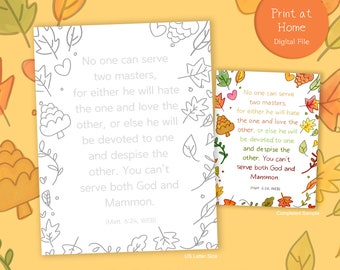 Love God Bible Verse Coloring Craft | Sunday School Lesson | Matt 6:24 | Printable Kids Activities | Homeschool | Digital Download