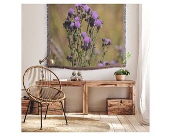 Purple Thistle - Wildflower Woven Blanket,  Tapestry