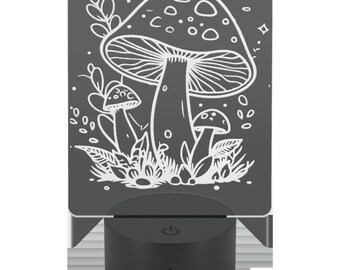 Mushroom LED Night Light: Laser-Etched Acrylic Lamp