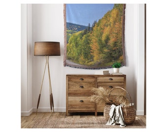 Country Road, Apen Trees - Fall Colors - Woven Blanket, Tapestry