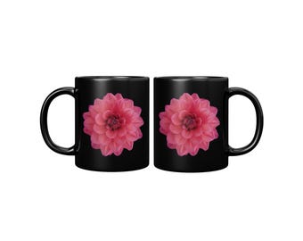 Pink Dahlia - Black Coffee Mug - 11 oz