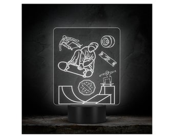 Skateboarding LED Night Light: Acrylic Skateboard Decor