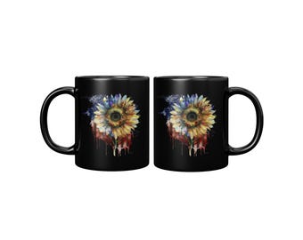 Watercolor Sunflower with American Flag - Coffee Mug