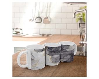 Ink Flow - Black White Gold | Large Coffee Mug