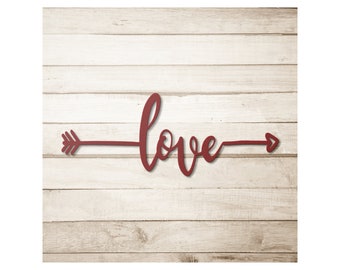 Romantic Love Arrow Metal Wall Art Decor | Powder Coated Steel Bedroom Accent Piece