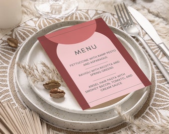 Modello di menu rosa, modello di menu moderno, menu di addio al nubilato, modello di menu di nozze, download istantaneo, modificabile personalizzabile