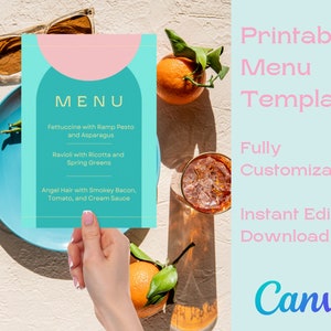 Palm Springs Bachelorette Editable Menu Template Tropical Colors Dinner Party Printable Custom Template Instant Download