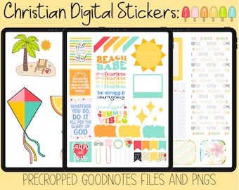 Summer Christian Digital Stickers, Faith Summer Stickers, Christian digital planner, Goodnotes stickers faith, bible GoodNotes stickers