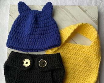 Crochet Baby TRUNKS Inspired Beanie Diaper Cover Photo Set Costume (Multiple Sizes Available)