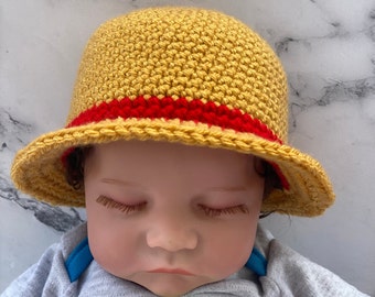 Chapeau de paille pour bébé Luffy inspiré d'une pièce au crochet (plusieurs tailles disponibles)