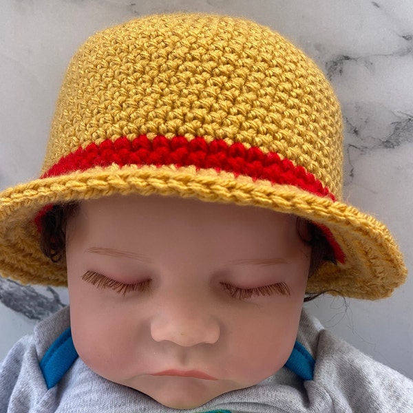 Crochet One Piece Inspired Luffy Baby Straw Hat (Multiple Sizes Available)