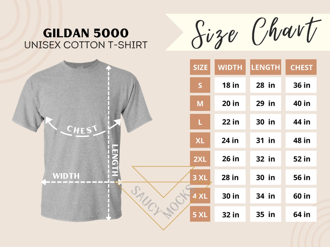 Gildan 5000 Size Chart 5000 Mockup Unisex Size Chart Gildan - Etsy