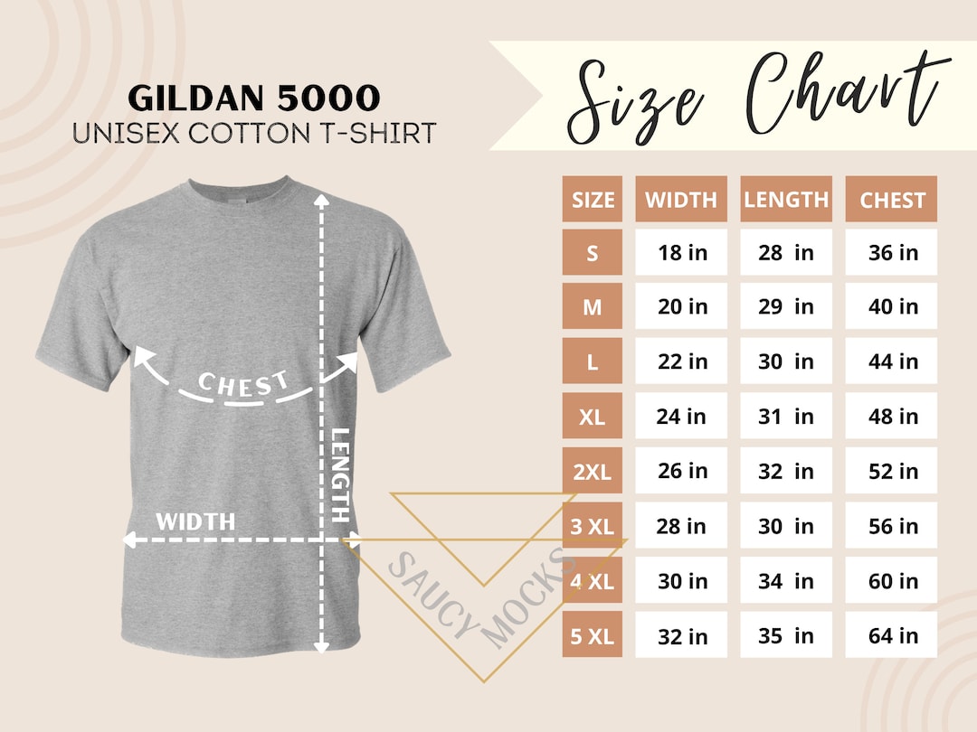 Gildan 5000 Size Chart 5000 Mockup Unisex Size Chart Gildan - Etsy