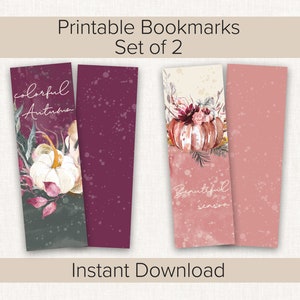 Printable bookmarks with pumpkins design, bookmarks for fall, pink and purple bookmarks, bookmarks set of 2, bookmarks for autumn
