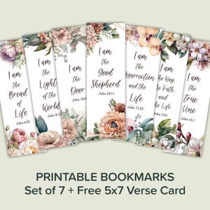 Ensemble de sept signets imprimables de versets de la Bible - Les déclarations que je suis de Jésus + carte de versets 5 x 7 gratuite - numérique - téléchargement immédiat - imprimable