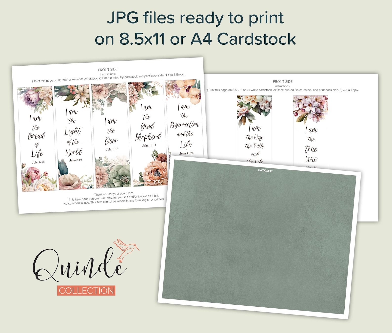 Printable Bible Verse Bookmarks Set of Seven - the I Am Statements of ...