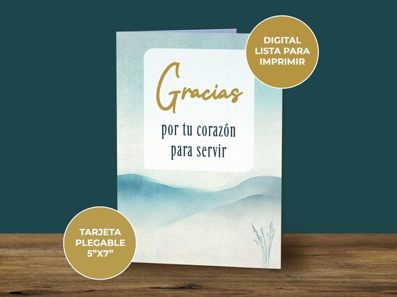 Tarjeta de agradecimiento por el ministerio - Gracias por Tu Corazón para Servir - Digital - Descarga Instantánea - Lista para Imprimir