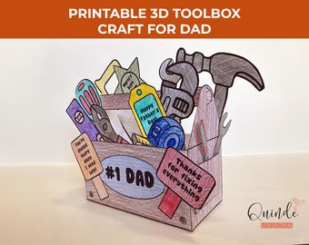 Caja de herramientas para colorear imprimible para el Día del Padre - Kit de manualidades 3D para papá - Regalo DIY para el Día del Padre - Actividad para colorear - Descarga instantánea - Digital