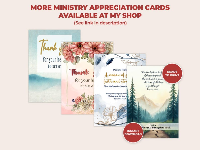 Set Of 4 Pastor Appreciation Card Bundle Pastor Thank You Card Set