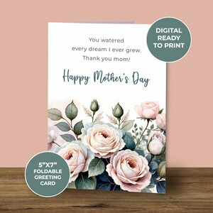 Carte de fête des mères, belles illustrations florales, bonne fête des mères, roses aquarelles, carte pour maman, téléchargement numérique immédiat, imprimable