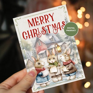 Carol Bunnies Christmas Card - Download digitale - Stampabile - Biglietto di auguri con animali - Buon Natale