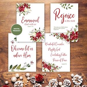 Christelijke kerstkaarten - Emmanuel, Rejoice, Wonderful Counselor, Oh Come Let us Adore Him - bundel van 4 - digitale download - kerststerren