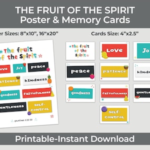 Frucht des Geistes Poster & Memory Karten - Lebendiges Christliches Printable - Hausdekoration oder Klassenzimmer Dekor - Lebendige Farben - Instant Download