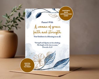 Tarjeta de agradecimiento para la esposa del pastor, tarjeta de ministerio para ella, tarjeta de felicitación cristiana imprimible, tarjeta de agradecimiento, Proverbios 31:25, descarga instantánea