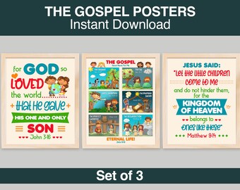 Pósteres del Evangelio para niños – Arte mural bíblico cristiano para la escuela dominical – Escrituras imprimibles – Descarga instantánea - Digital