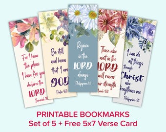 Marcadores de versículos bíblicos de aliento para mujeres - Juego de 5 imprimibles + tarjeta de versículo de 5x7 gratis - Digital - Descarga instantánea.