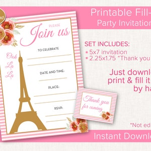 Faire-parts fête Paris, faire-part Paris à imprimer, à remplir et à imprimer, faire-part avec carte de remerciement, faire-part Paris rose, faire-part pour les diplômés