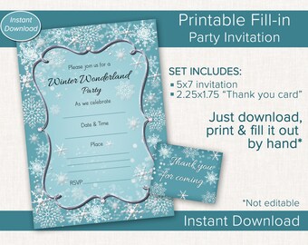 Winter Wonderland Invitation, Printable Fill-in Invitations, Instant Download, Winter Wonderland Party, Digital Invitations