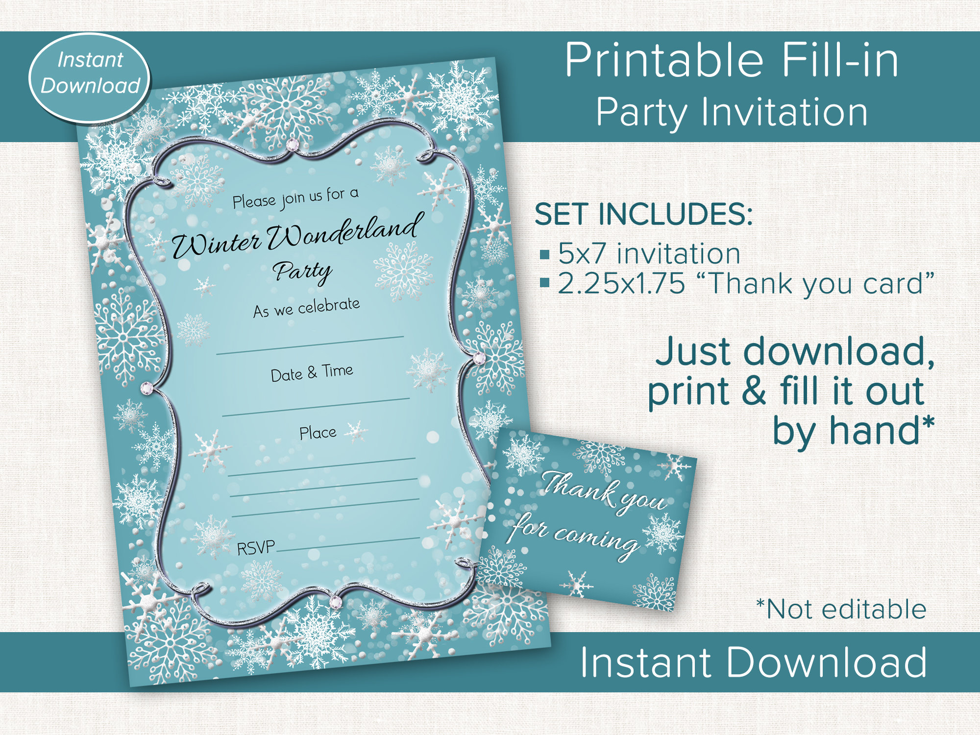Winter Wonderland Invitation, Printable Fill-in Invitations, Instant ...