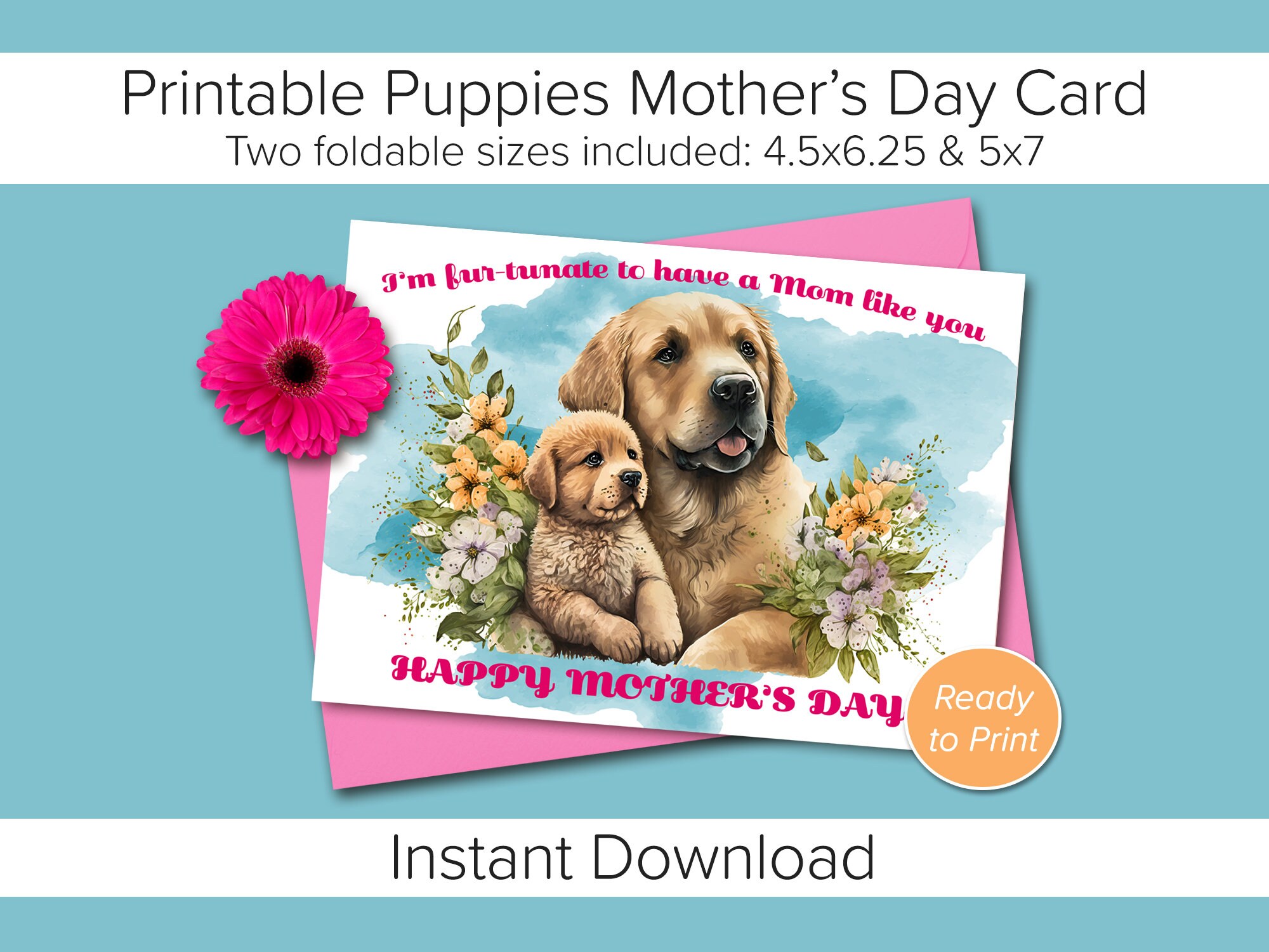 Printable Mothers Day Card. Puppies Card. Digital Mother's Day Card ...