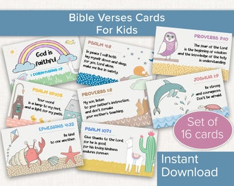 Bible Verse Memory Cards for Children with Cute Animal Illustrations. Kid-Friendly Bible Verses. Scripture Cards. Digital Download Printable