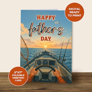 Biglietto d'auguri per la festa del papà - Design barca da pesca - Biglietto stampabile per papà amanti della vita all'aria aperta - Buona festa del papà - Per papà avventurosi - Download immediato