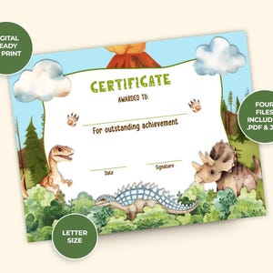 Dinosaurier Urkunde für Kinder, prähistorisches, T-Rex, Dino, druckbares digitales Zertifikat - Sofortdownload - Bearbeitbarer Name und Datum
