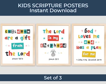 Versículos bíblicos para niños, pósteres cristianos para niños, arte para la escuela dominical, decoración infantil, digital. Descarga instantánea. Póster "Dios me ama".