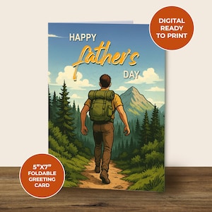 Tarjeta del Día del Padre - Papá Senderista - Tarjeta para un Papá Amante de la Naturaleza - Feliz Día del Padre - Para un Papá Aventurero - Descarga Instantánea