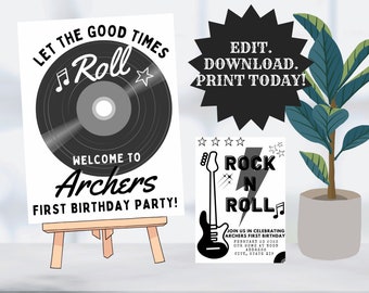 Rock N' ROLL First Birthday Poster, 1st Birthday Welcome Sign, Birthday Party Poster, Let the Good Times Roll