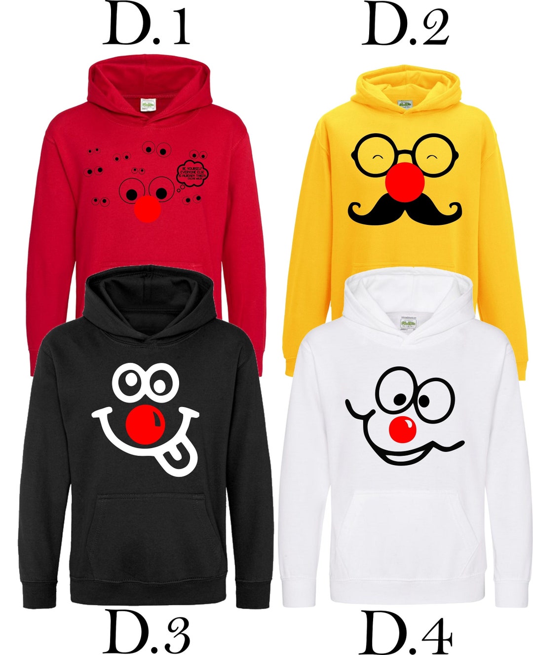 Red Nose Day 2024 Hoodie, Comic Relief Kids Funny Faces Pullover, Funky
