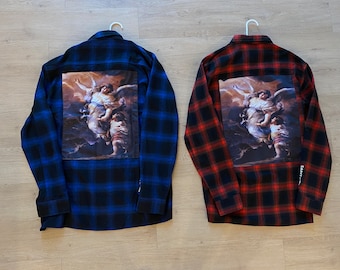 Uniseks geruit flanellen shirt met geborduurde kunstpatch