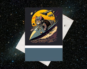 Scout #2 | Set of 5x7 greeting/notecards w/kraft envelopes | Space Cat | Astronaut | Astro Cat | Spaceship | Sci-Fi | Retro | Art Card