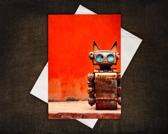 Rusty Cat #1 | Set of 5x7 greeting/notecards w/kraft envelopes | Cat | Robot | Photo | Rusty |  Graphic Art | Sci-Fi | Photo | Art Card