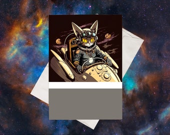 Scout #1 | Set of 5x7 greeting/notecards w/kraft envelopes | Space Cat | Astronaut | Astro Cat | Spaceship | Sci-Fi | Retro | Art Card