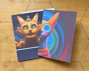 Higher Power Cats | Set of 5x7 greeting/notecards w/kraft envelopes | Cats | Graphic Art | Felines | 12 step | | Art Card