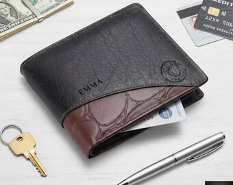 Custom Genuine Leather Wallet for Men, Personalized Minimalist Bifold Wallet Gift for Boyfriend, Anniversary Gift for Husband, Gift for Dad